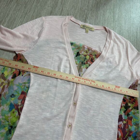 Democracy Womens Cardigan Button Front Semi Sheer L Pink Floral Roll Up Sleeve - Picture 4 of 6